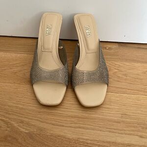 Zara Nude Crystal-Studded Slide Mules